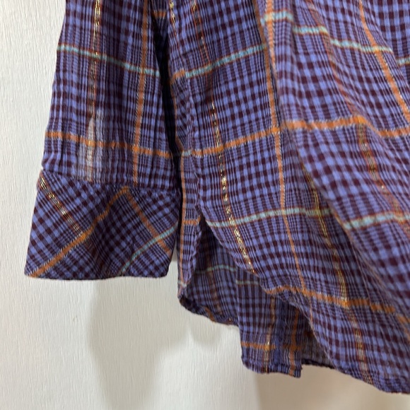 FREE PEOPLE WOMEN BLOUSE LONG SLEEVE PURPLE OVERSIZED SZ SMALL - Picture 5 of 11